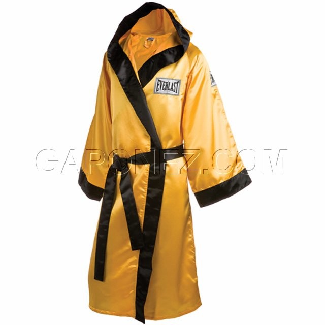 Everlast Hooded Full Length Boxing Robe In Black And Gold 