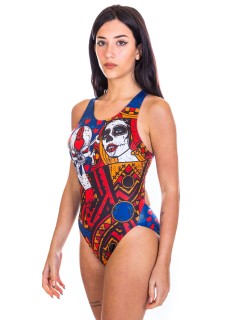 涡轮女式宽肩带泳衣 少女波女王心 83100029