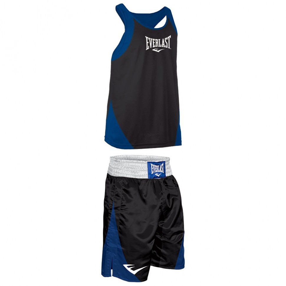Everlast Boxing Apparel Amateur Set (Two-Tone) Black/Blue Colour EVCOF1 BK/BL Competition Outfit (Tank Top and Shorts/Trunks) from Gaponez Sport Gear