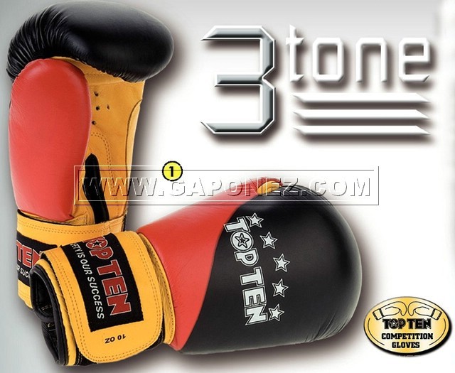 Top Ten Боксерские Перчатки 3-Цвет Черный/Красный/Желтый 2045-40