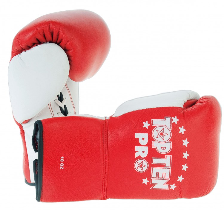 Купить Топ Тэн Боксерские Перчатки на Шнурках Красного Цвета Профессиональный Бокс Кожа Top Ten