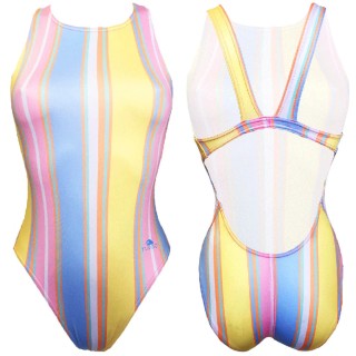 涡轮女式宽肩带泳衣 粉彩条纹 8309061